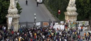 Protesters block access to the parliament during the "anti-austerity" protests of May 2011